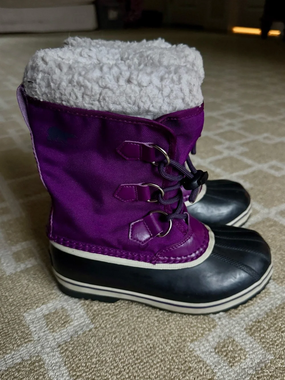 Sorel Kids Yoot Pac Insulated Waterproof Snow Boots Black Purple Girls Size 2